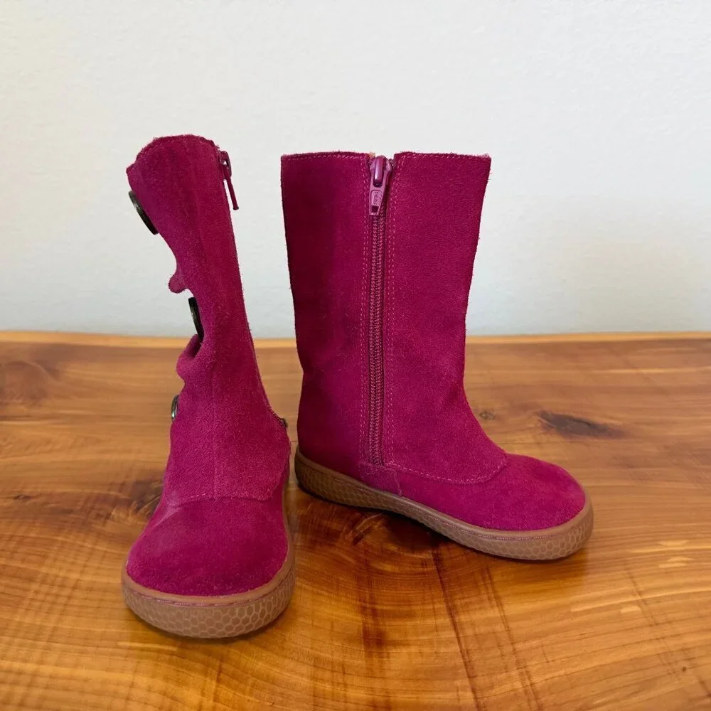 Livie & Luca Marchita Tiempo Pink Fuchsia Leather Suede Boots Girls Size 7